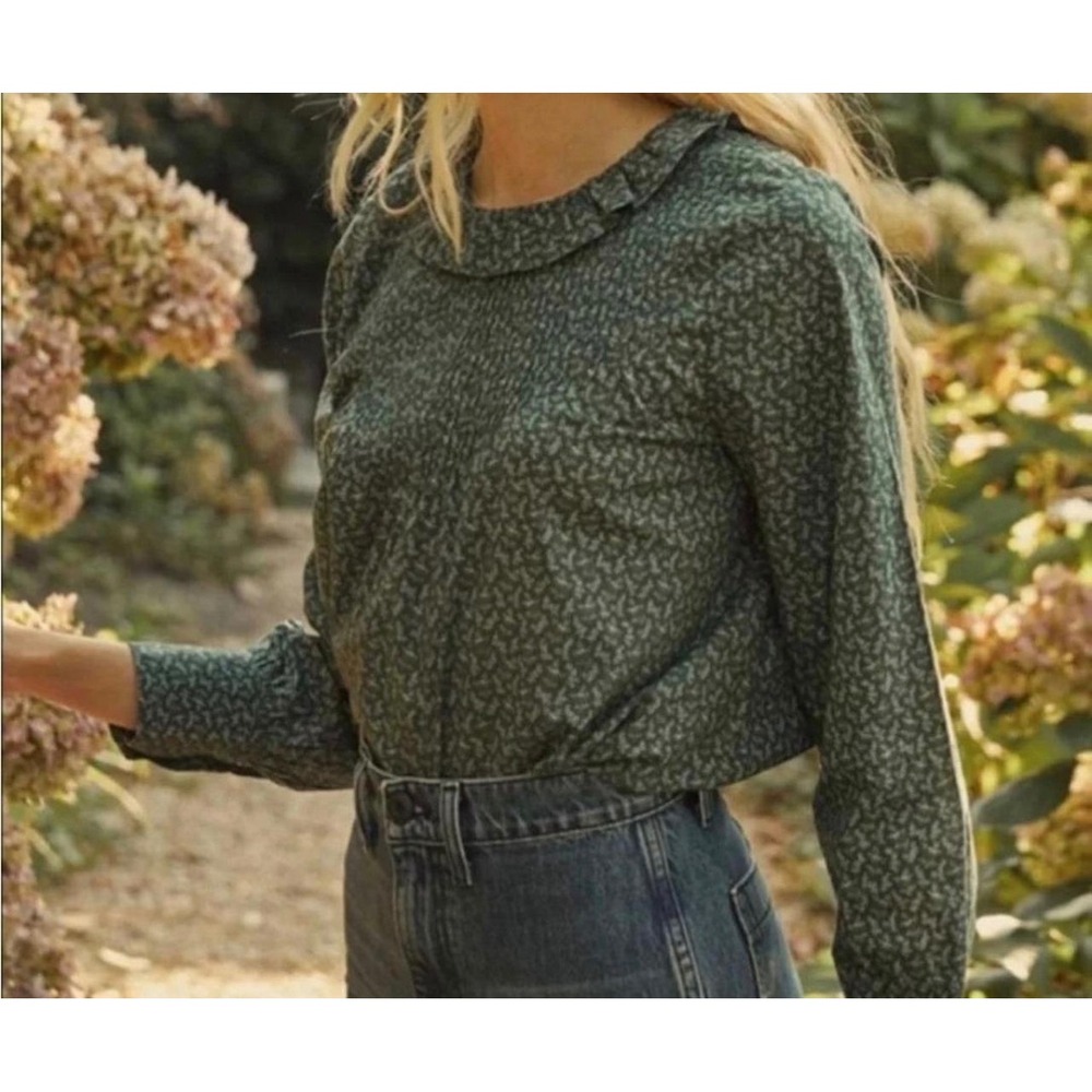 Doen Boho Cottagecore OKeeffe Floral Ruffle Collar Cotton Top Womens XS Parisian